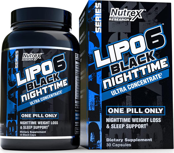 Nutrex Lipo 6 Nighttime Fat Burner | Melatonin Sleep Aid and Weight Loss Diet Pills for Men and Women | Night Time Metabolism Booster Appetite Suppressant | 30 Servings