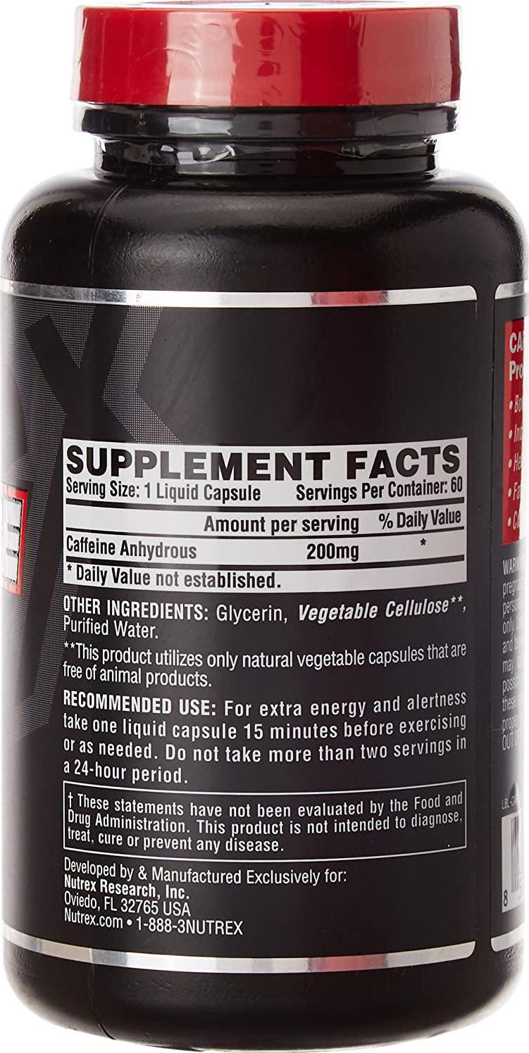 Nutrex Research Caffeine Pills 200 mg | Smooth Energy and Focus - Focused Energy for Your Mind and Body - No Crash - No Jitters | Liquid Capsules, 60Count