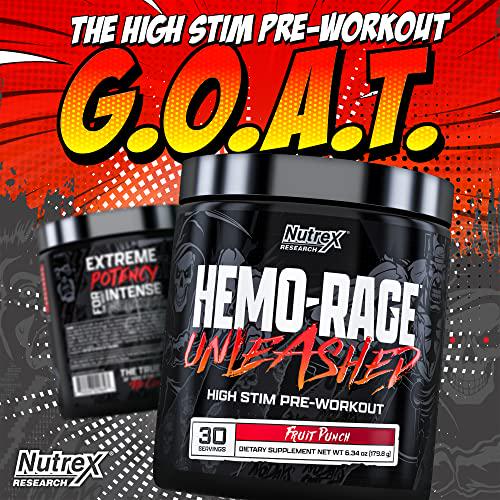 Nutrex Research Hemo-Rage Extreme High Stim Pre Workout Powder | Insane Lasting Energy, Focus, Endurance and Pump Booster Preworkout Supplement | Fruit Punch 30 Servings