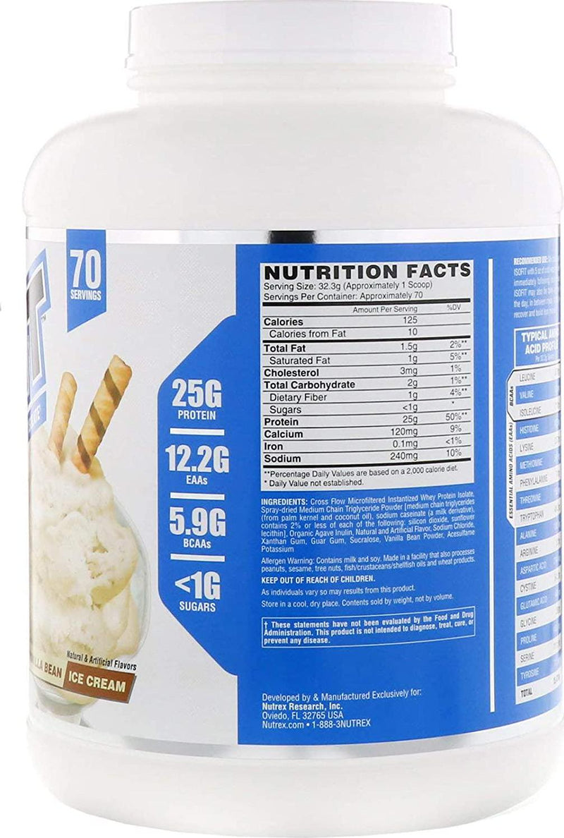 Nutrex Research IsoFit Whey Protein Isolate Powder, Vanilla Bean Ice Cream 2.25 kilograms