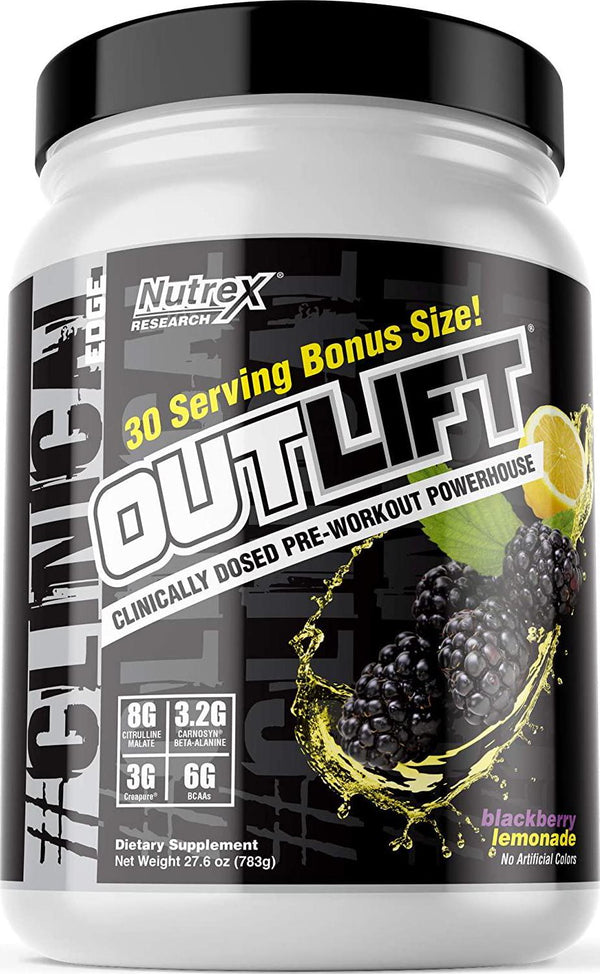 Nutrex Research Oulift Bonus Size | Clinically Dosed Pre-Workout Powerhouse, Citrulline, BCAA, Creatine, Beta-Alanine, Taurine, Banned Substance Free |BlackBerry Lemonade|30 Servings