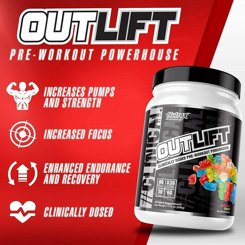 Nutrex Research Oulift Clinically Dosed Pre Workout Powder | Citrulline, BCAA, Creatine, Beta-Alanine, Banned Substance Free Preworkout Drink Mix | Italian Ice Flavor 20 Servings Shaker Bottle Bundle