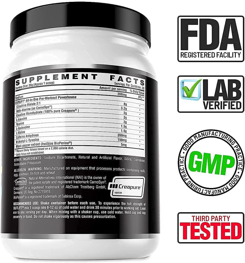 Nutrex Research Oulift Clinically Dosed Pre Workout Powder | Citrulline, BCAA, Creatine, Beta-Alanine, Banned Substance Free Preworkout Drink Mix | Gummy Bear Flavor 20 Servings Shaker Bottle Bundle