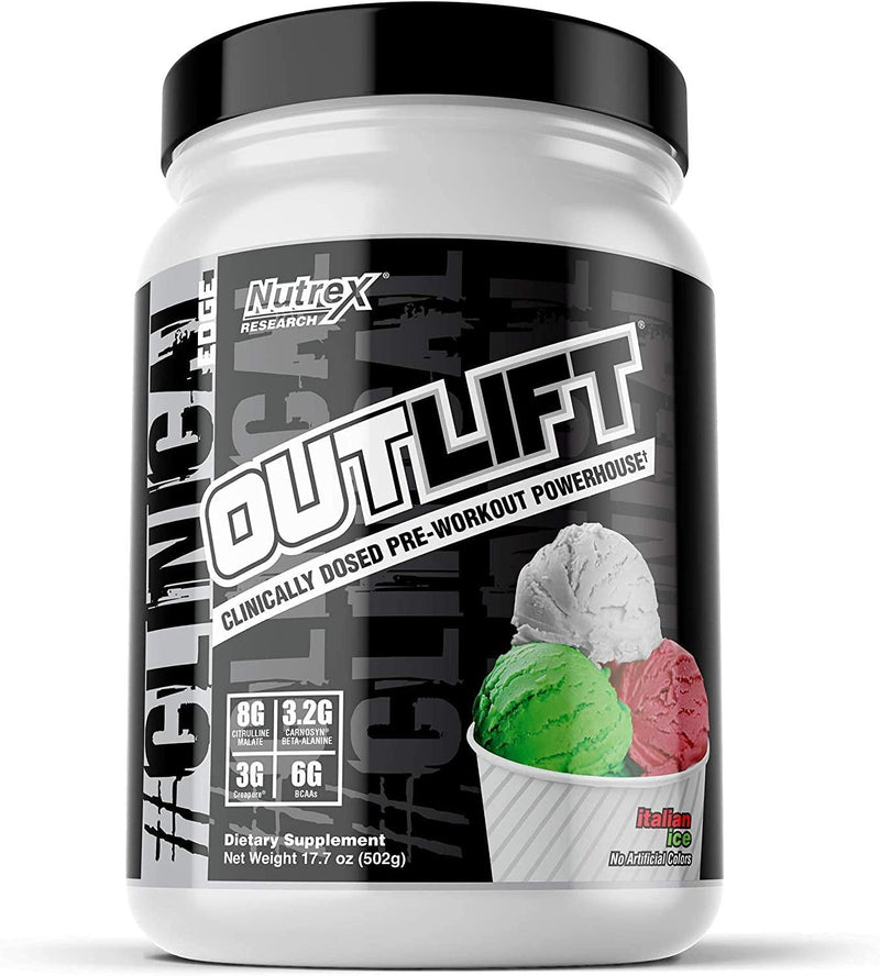 Nutrex Research Oulift Clinically Dosed Pre Workout Powder | Citrulline, BCAA, Creatine, Beta-Alanine, Banned Substance Free Preworkout Drink Mix | Italian Ice Flavor 20 Servings Shaker Bottle Bundle