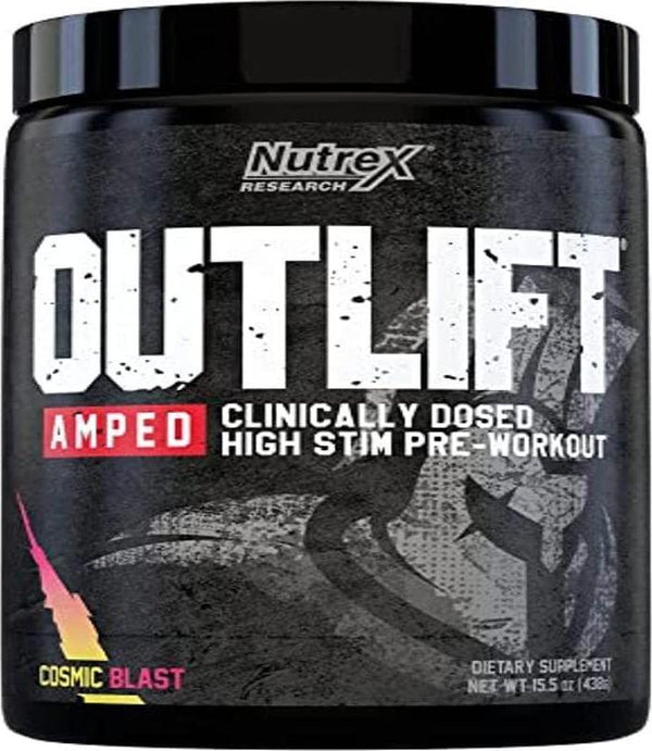 Nutrex Research Outlift Amped | Premium High Stim Pre Workout for Men and Women with Intense Energy and Focus, Increase Pumps with Citrulline, Creatine, and Beta-Alanine | Cosmic Blast Flavor, 20 Servings