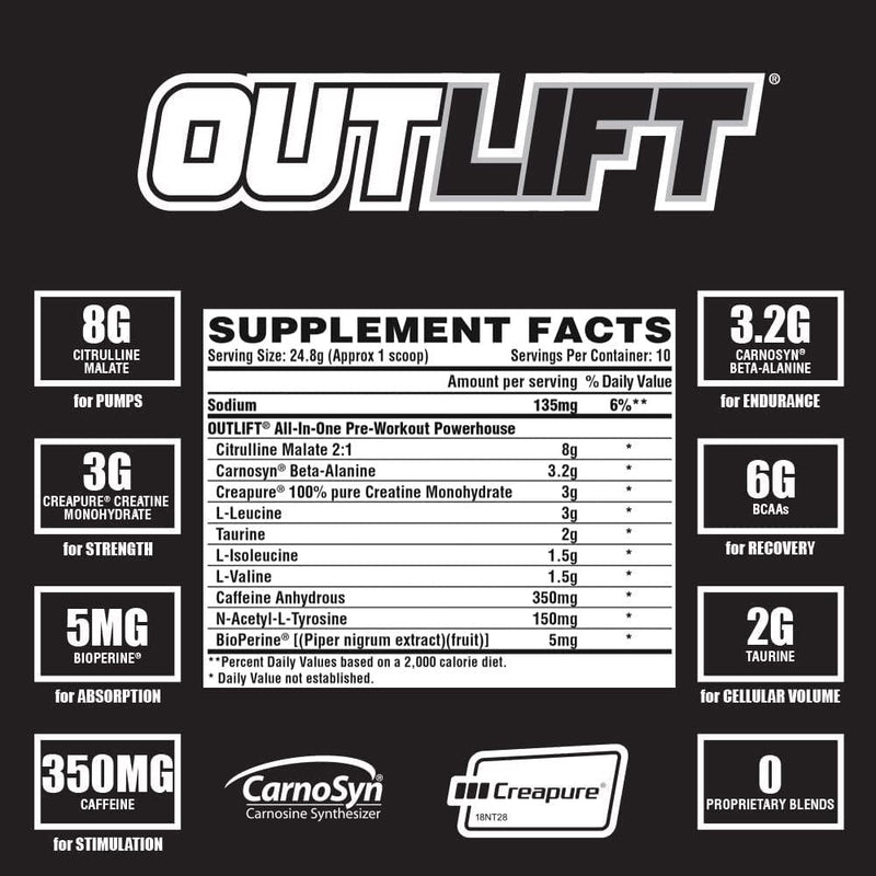 Nutrex Research Outlift Pre-Workout Powerhouse Powder, Miami Vice, 504 grams