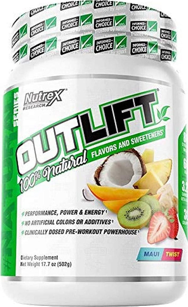 Nutrex Research Outlift 100% Natural Pre-Workout Powerhouse Powder, Maui Twist, 502 grams