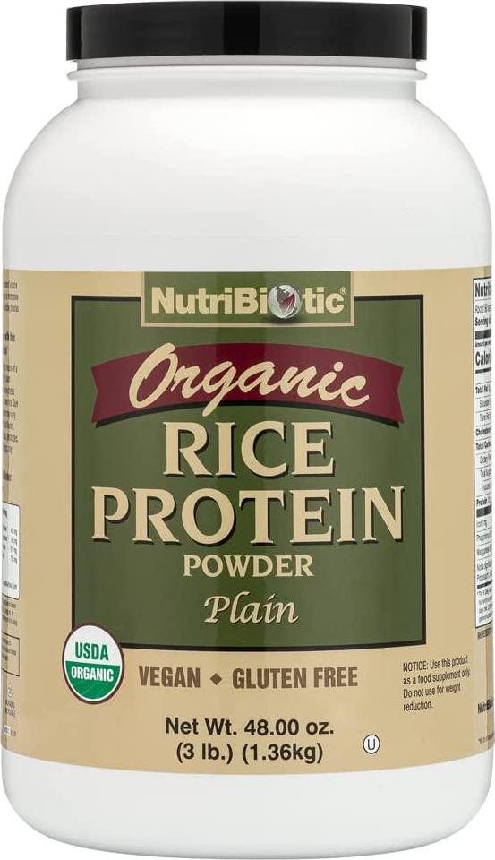 NutriBiotic Certified Organic Rice Protein Plain, 3 Pound | Low Carbohydrate Vegan Protein Powder | Raw, Certified Kosher and Keto Friendly | Made without Chemicals, GMOs and Gluten | Easy to Digest