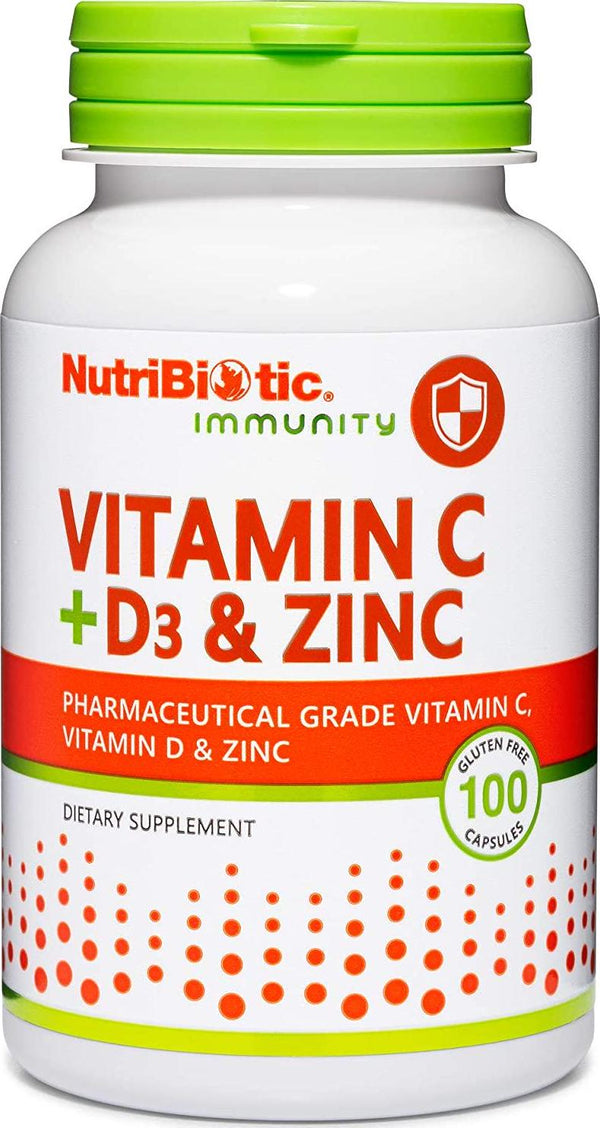 NutriBiotic – Vitamin C + Vitamin D3 and Zinc, 100 Capsules | Potent, Comprehensive Immune Support | Essential and Antioxidant Daily Supplement | Gluten and GMO Free