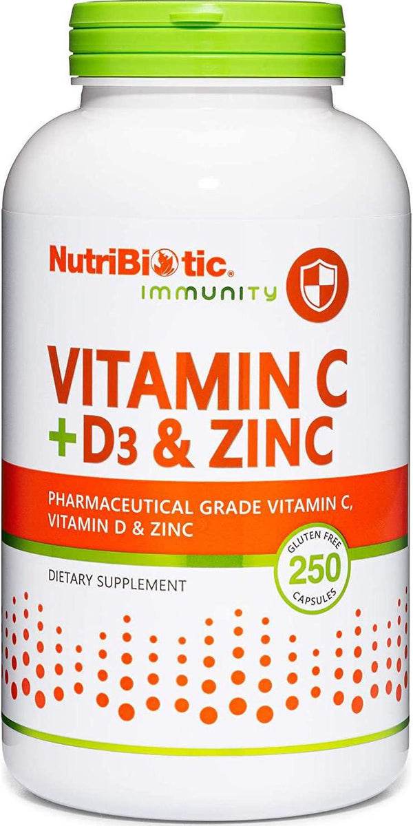 NutriBiotic – Vitamin C + Vitamin D3 and Zinc, 250 Capsules | Potent, Comprehensive Immune Support | Essential and Antioxidant Daily Supplement | Gluten and GMO Free