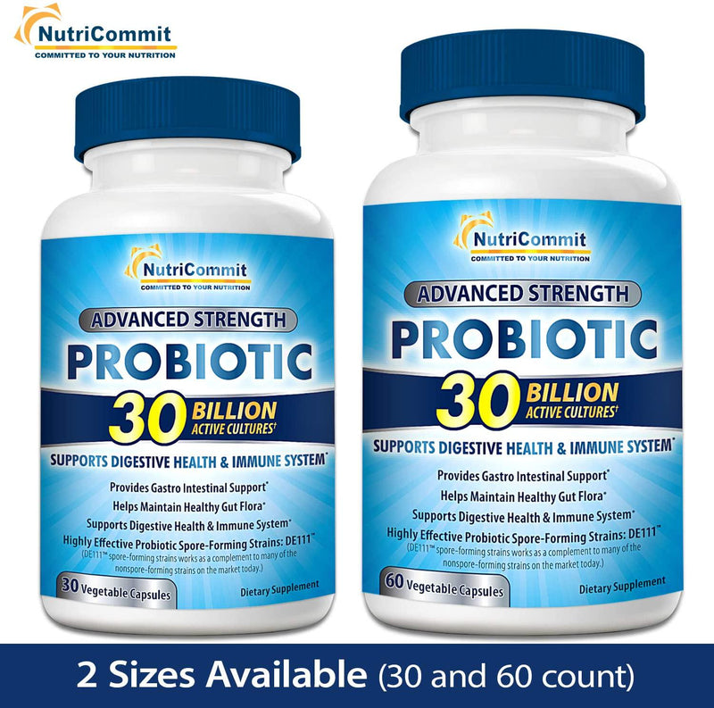 NutriCommit 30 Billion Probiotics Supplement | 10 Rare Scientifically Validated Strains of Bacillus subtilis and Bacillus coagulans prebiotic Support Optimal Immune and Digestive Health (1 Daily)