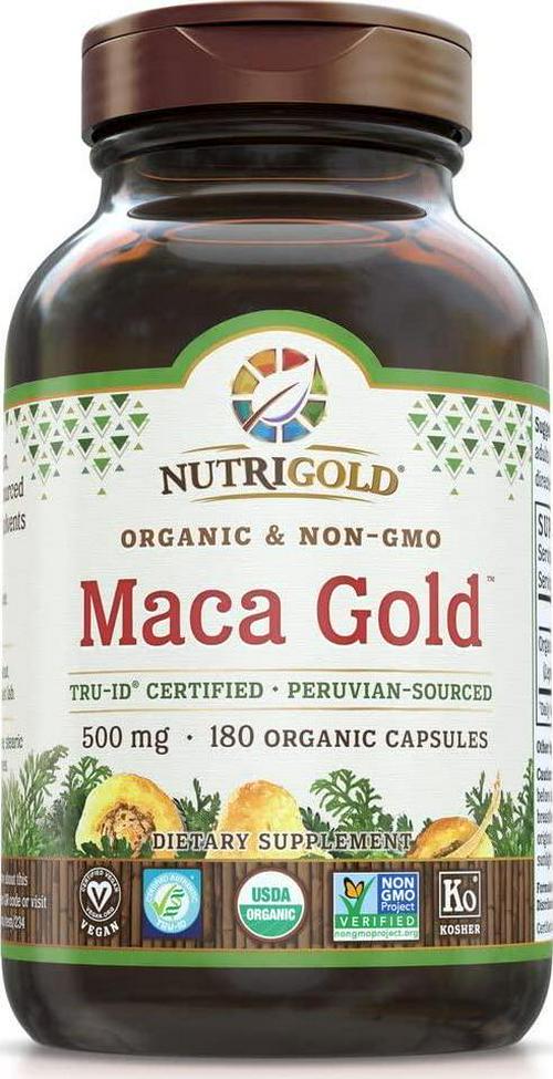 NutriGold #1 Organic Maca Root Powder Capsules - Maca Gold, 500 mg, 180 Plantcaps - GMO-free, Preservative-free, Gold Standard Peruvian Maca Root Pills