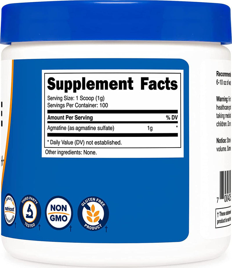 Nutricost Agmatine 100 Grams - Pure Agmatine Powder 100 Servings (Agmatine Sulfate)