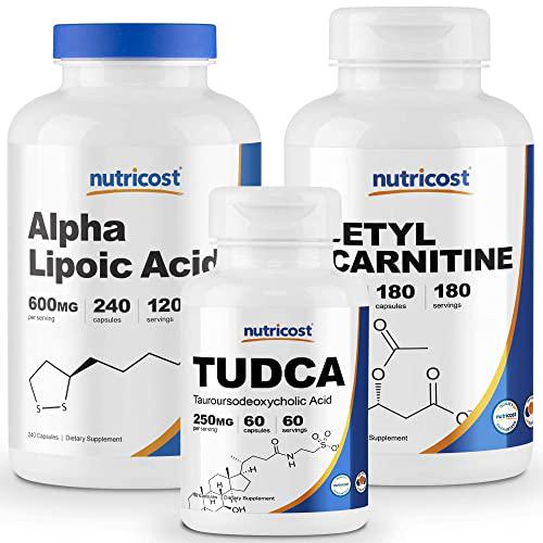 Nutricost Alpha Lipoic Acid 600mg, 240 Caps and Tudca 250mg, 60 Caps and Acetyl L-Carnitine 500mg, 180 Caps