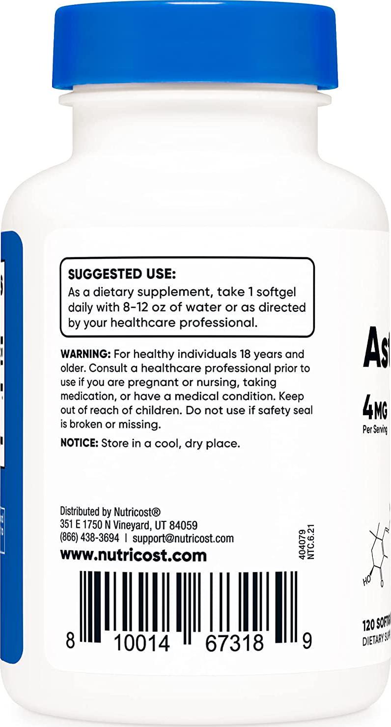 Nutricost Astaxanthin 4mg, 120 Softgels - Gluten Free and Non-GMO