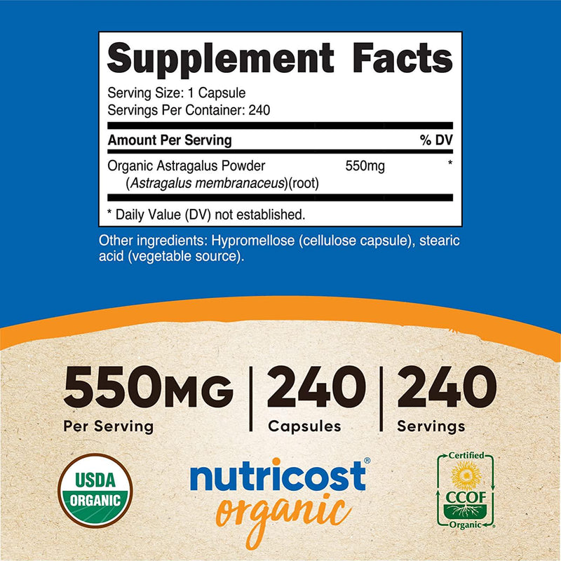 Nutricost Astragalus Capsules 550mg, 240 Capsules - Non-GMO and Gluten Free