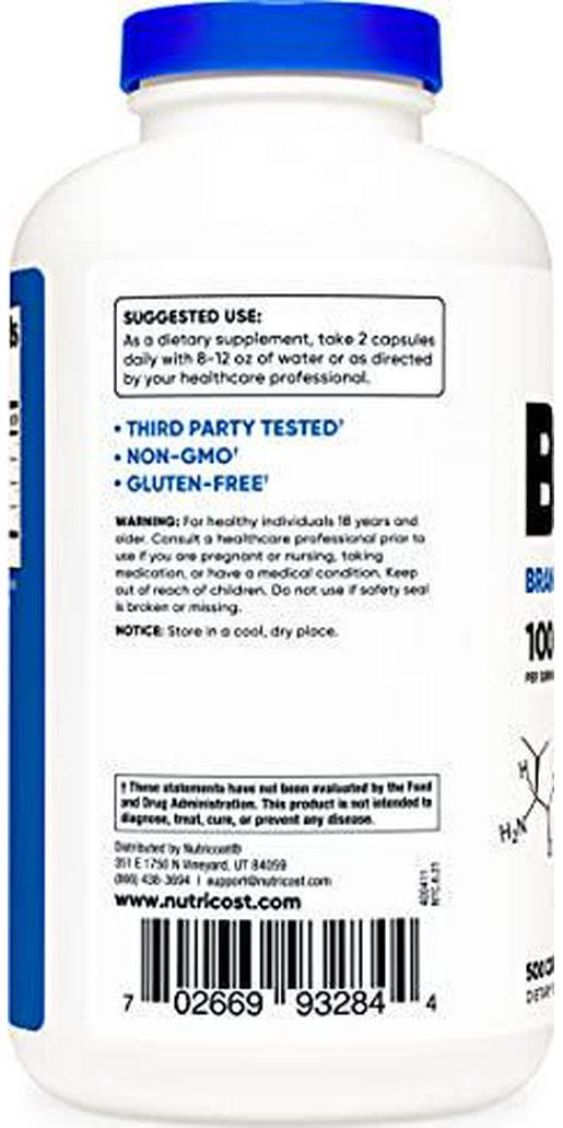 Nutricost BCAA Capsules 2:1:1 500mg, 500 Caps - 500mg of L-Leucine, 250mg of L-Isoleucine and L-Valine Per Capsule