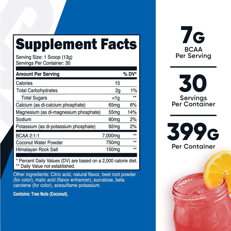 Nutricost BCAA + Hydration Powder (Raspberry Lemonade, 30 Servings) - Gluten Free, Non-GMO, Vegetarian