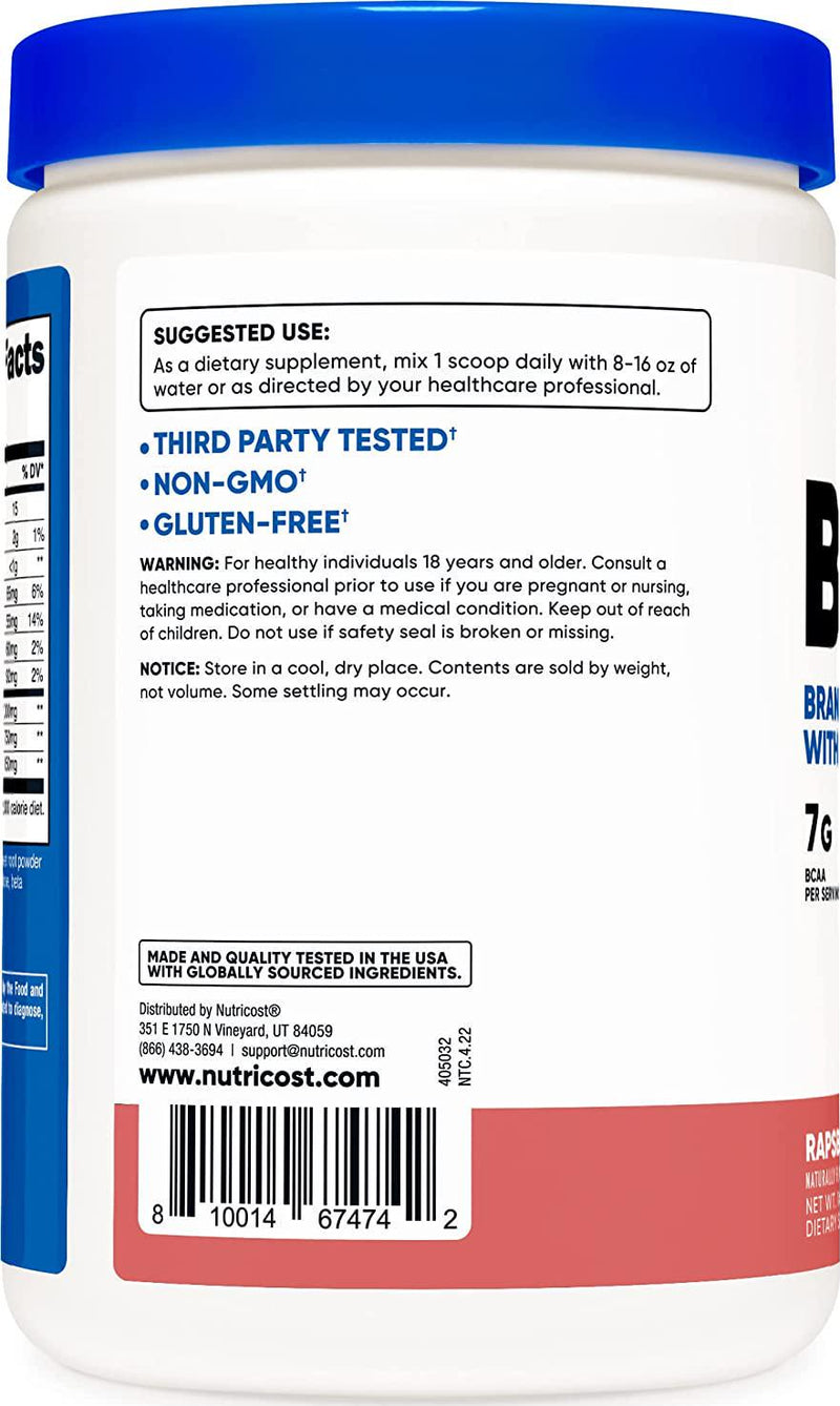 Nutricost BCAA + Hydration Powder (Raspberry Lemonade, 30 Servings) - Gluten Free, Non-GMO, Vegetarian