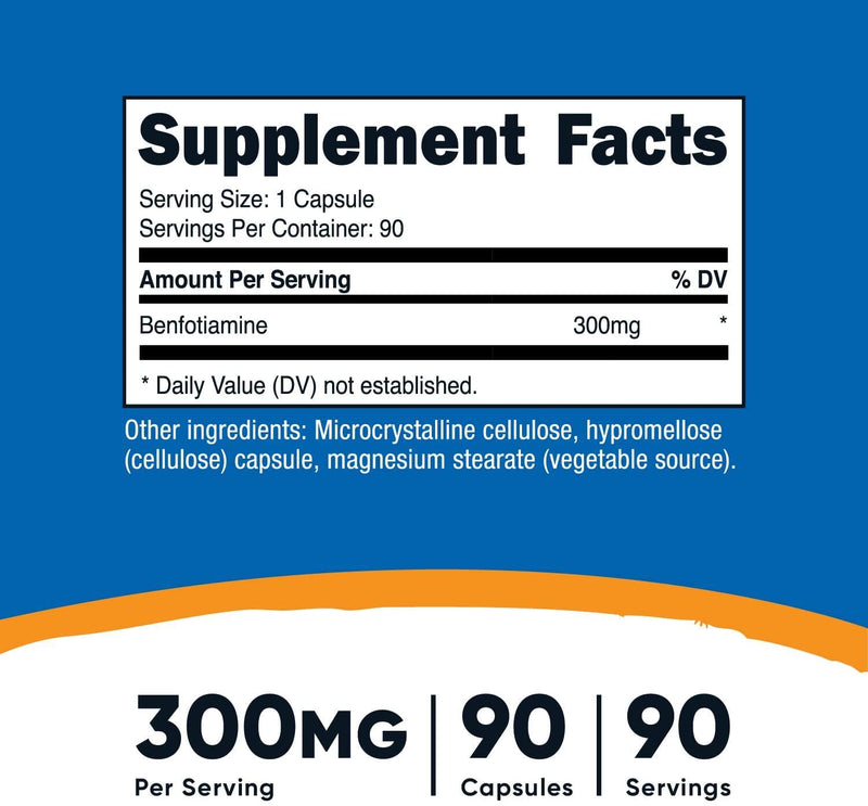 Nutricost Benfotiamine 300mg, 90 Capsules - Gluten Free, Non-GMO, and Vegetarian Friendly