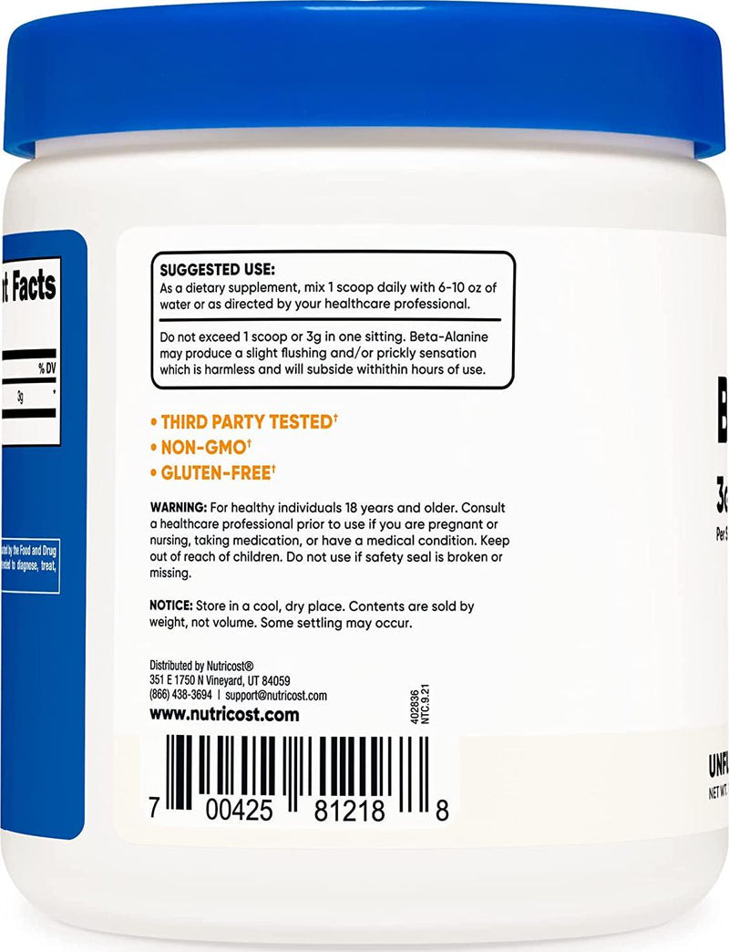 Nutricost Beta Alanine Powder - 3 Grams Per Serving