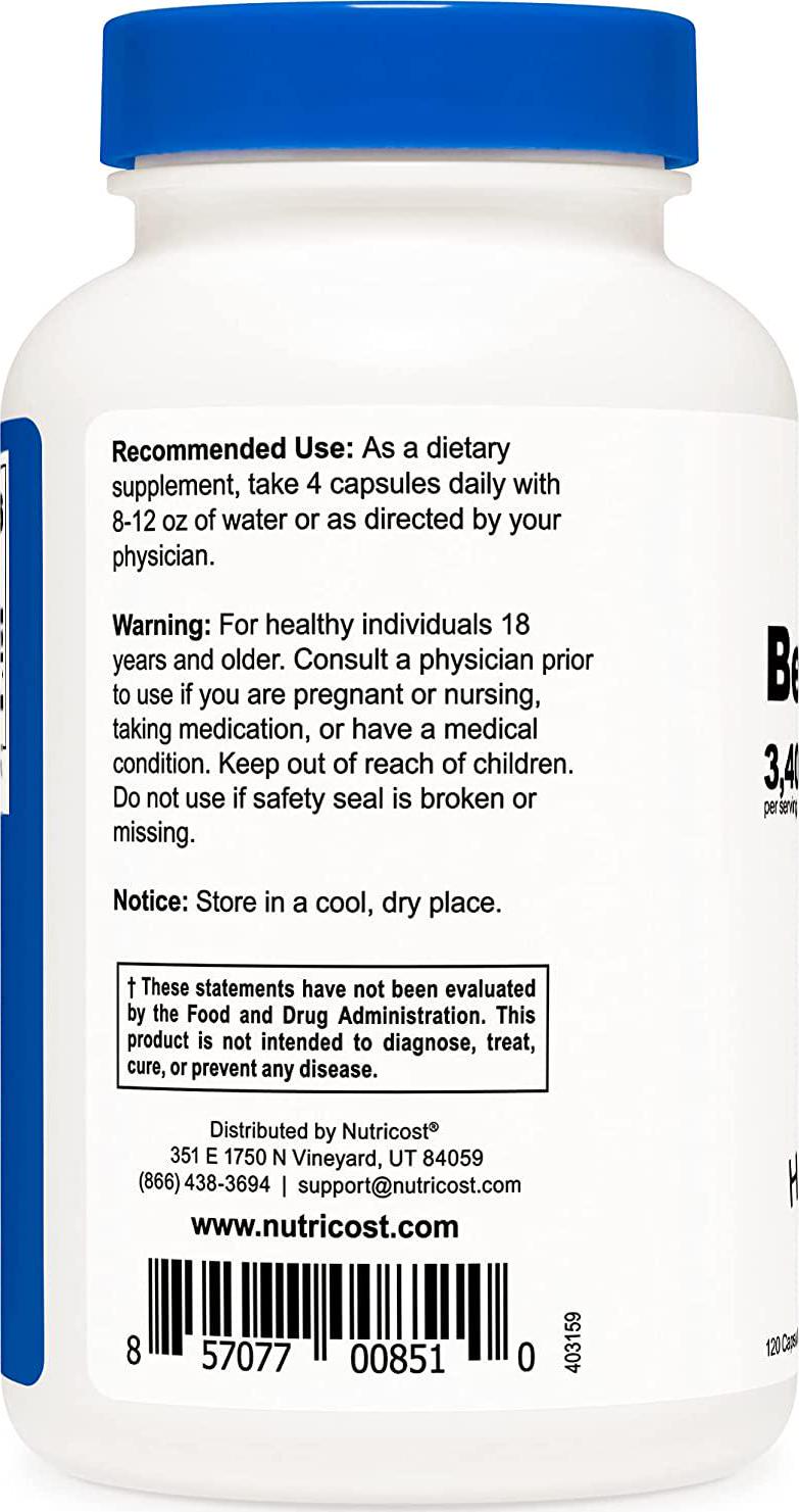 Nutricost Beta-Alanine Capsules 3400mg, 120 Caps (30 Serv) - Potent Beta Alanine, Gluten Free and Non-GMO, 850mg Per Cap