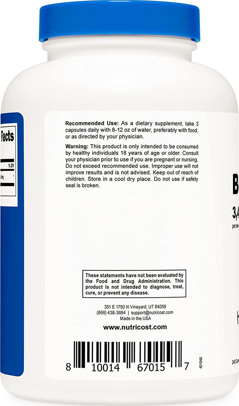 Nutricost Beta-Alanine Capsules 3400mg, 240 Capsules (60 Serv) - Potent Beta Alanine, Gluten Free and Non-GMO, 850mg Per Cap