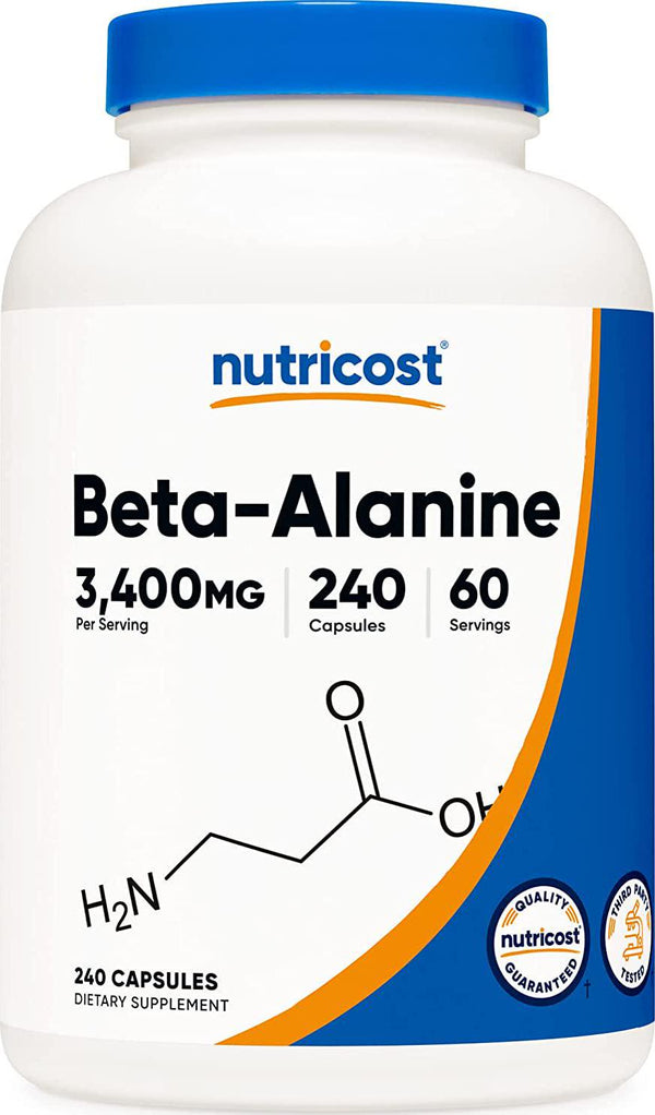 Nutricost Beta-Alanine Capsules 3400mg, 240 Capsules (60 Serv) - Potent Beta Alanine, Gluten Free and Non-GMO, 850mg Per Cap