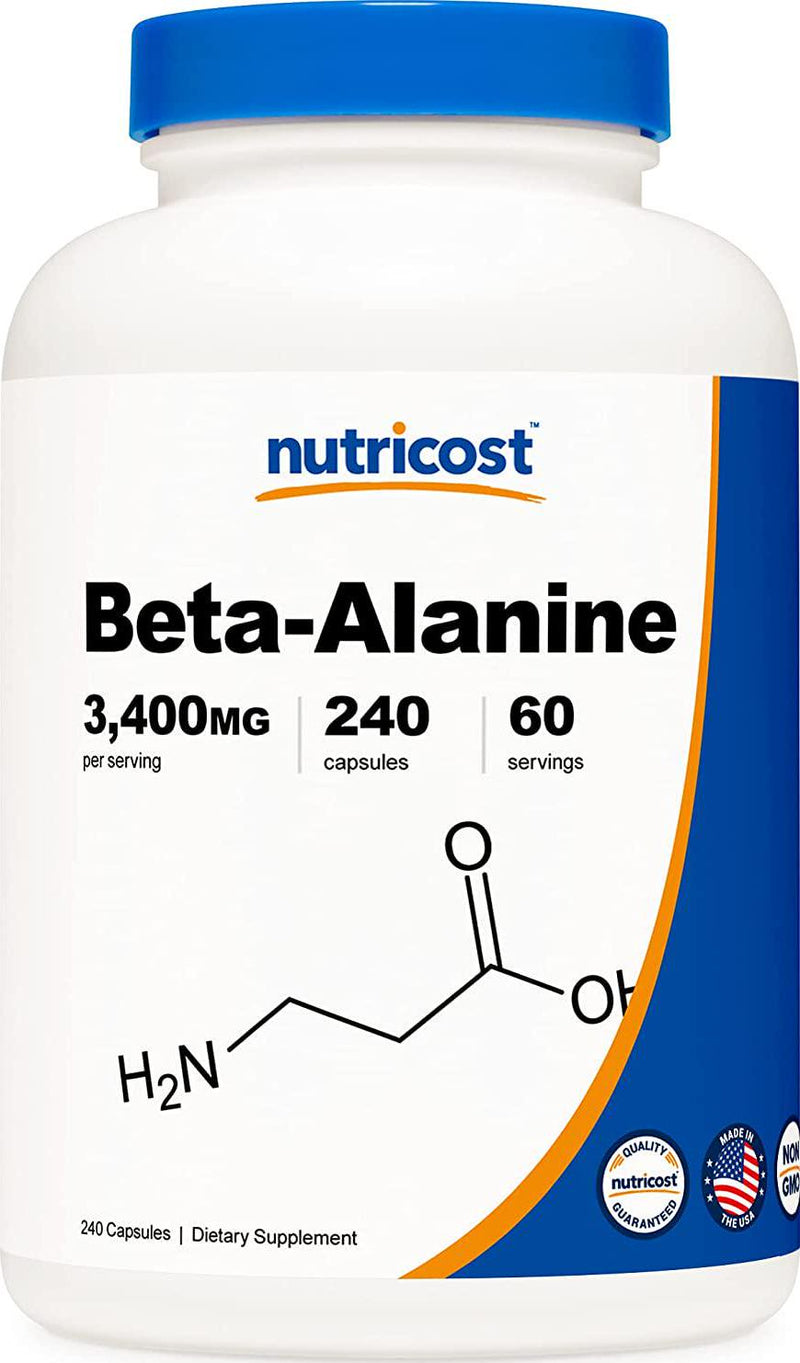 Nutricost Beta-Alanine Capsules 3400mg, 240 Capsules (60 Serv) - Potent Beta Alanine, Gluten Free and Non-GMO, 850mg Per Cap