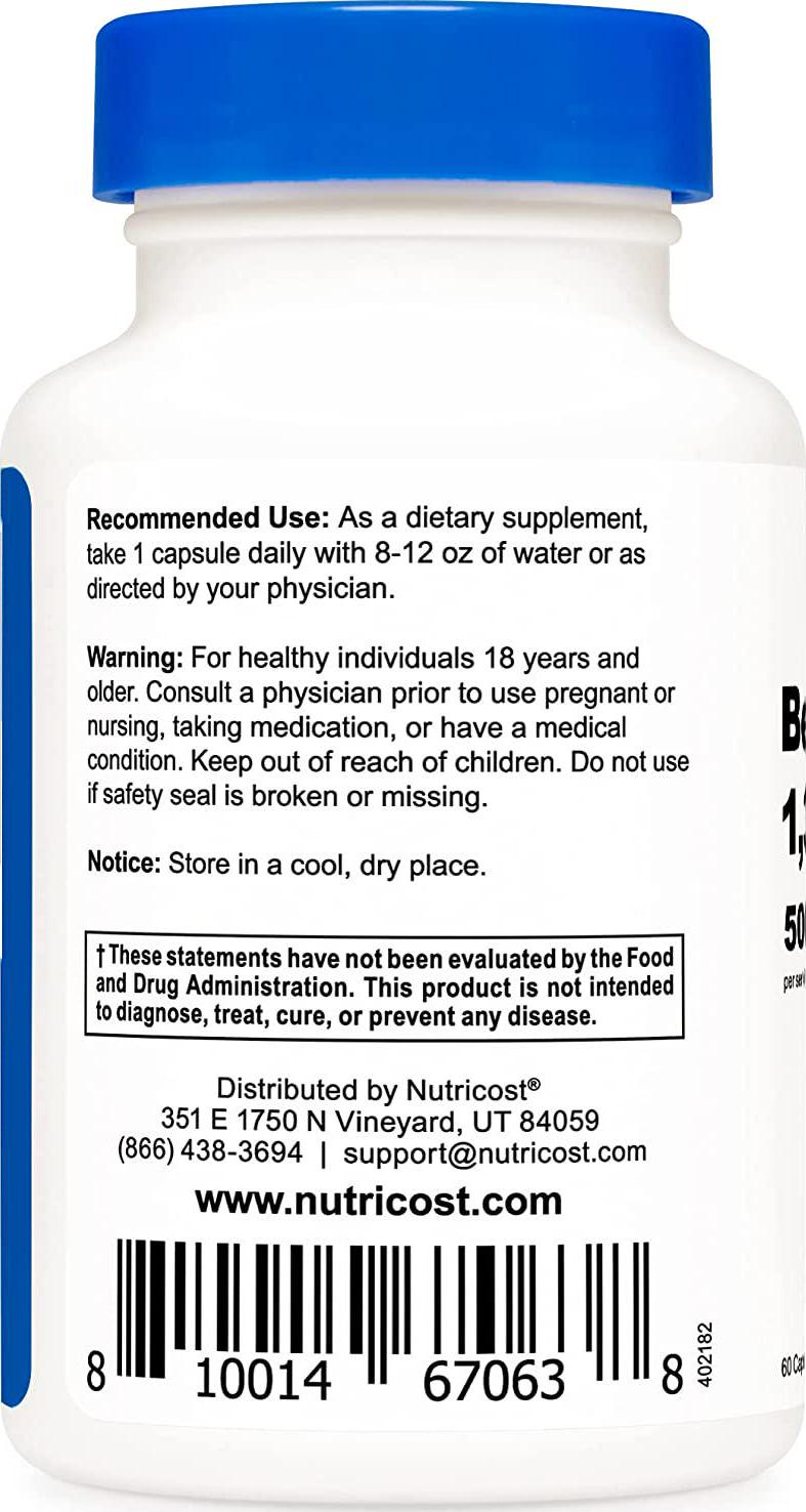 Nutricost Beta Glucan 500mg 1,3D Glucan, 60 Veggie Capsules - Gluten Free, Non-GMO