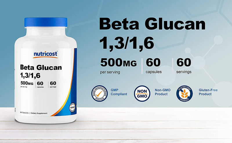 Nutricost Beta Glucan 500mg 1,3D Glucan, 60 Veggie Capsules - Gluten Free, Non-GMO