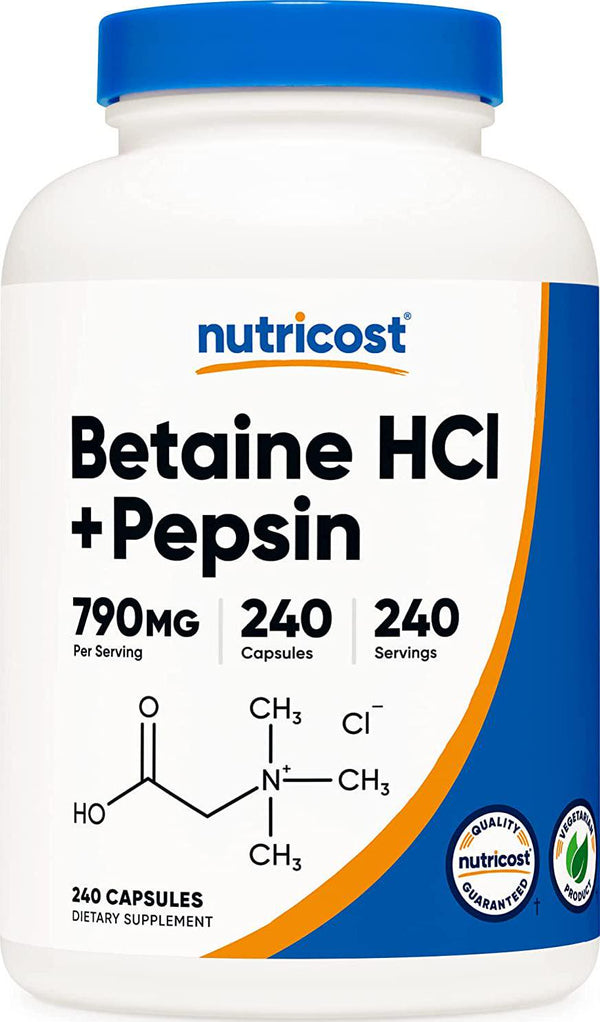 Nutricost Betaine HCl + Pepsin 790mg, 240 Capsules - Gluten Free and Non-GMO