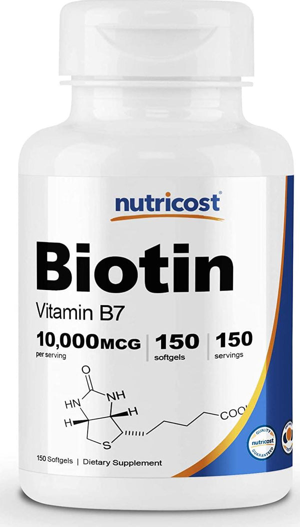 Nutricost Biotin (10,000mcg) with Virgin Organic Coconut Oil 150 Softgels - Gluten Free, Non-GMO