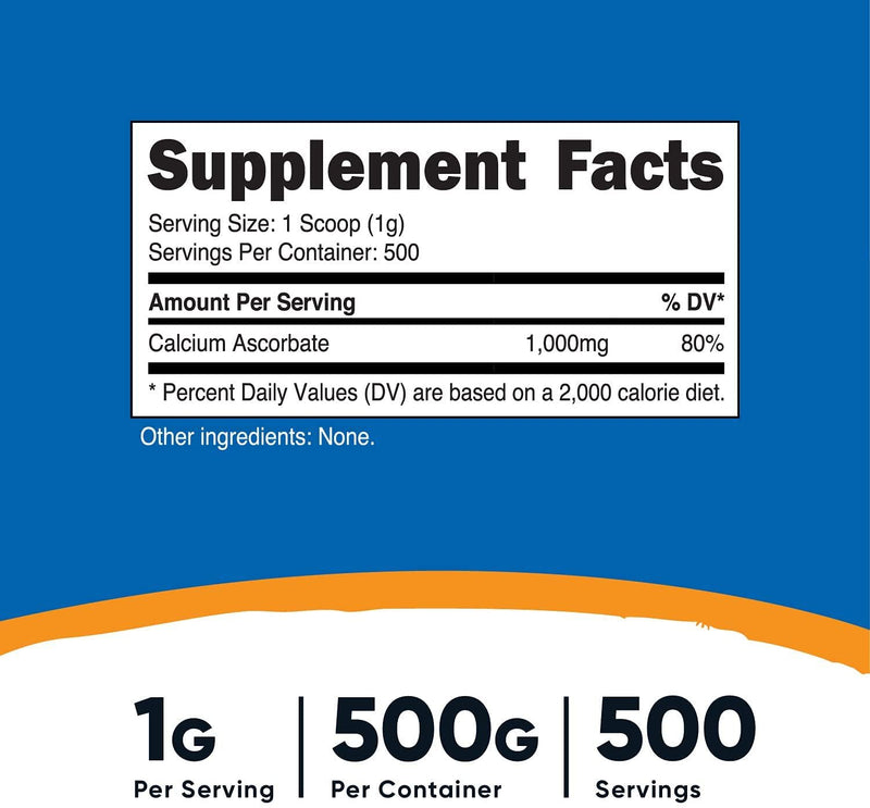 Nutricost Calcium Ascorbate Powder, 500G - Non-Gmo, Made In The Usa, 500 Servings