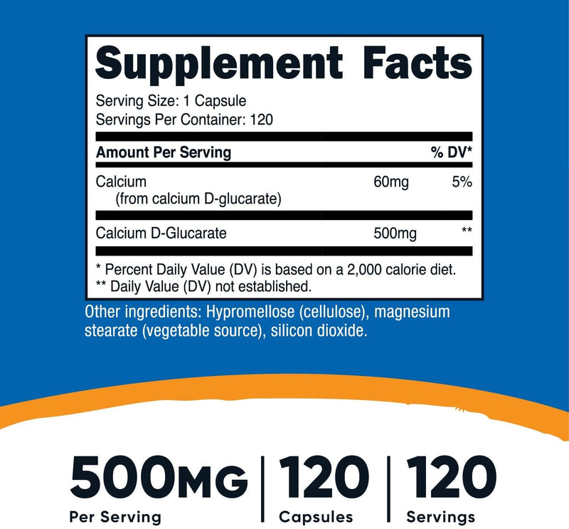 Nutricost Calcium D-Glucarate 500mg, 120 Capsules - Gluten Free, Non-GMO, Vegetarian Friendly