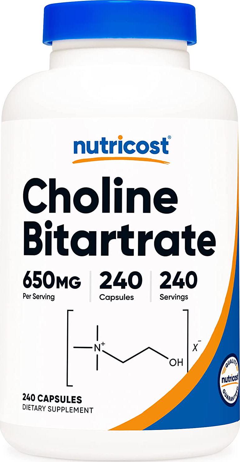 Nutricost Choline Bitartrate 650mg, 240 Vegetarian Capsules - Non-GMO, Vegetarian Friendly, Gluten Free