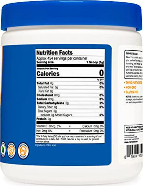 Nutricost Citric Acid Powder (1LB) - 1G Per Serving, Non-GMO, Gluten Free