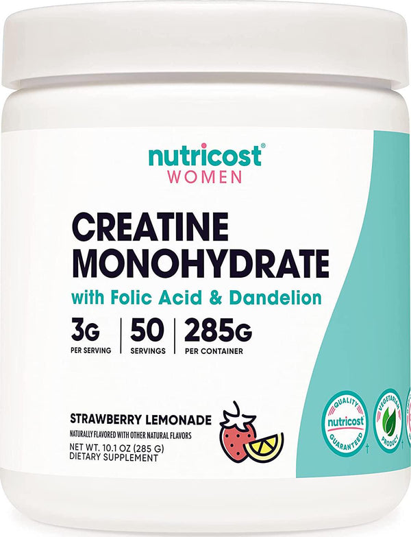 Nutricost Creatine Monohydrate Powder for Women, Micronized, Strawberry Lemonade, 50 Servings - Vegetarian, Non-GMO, Gluten Free