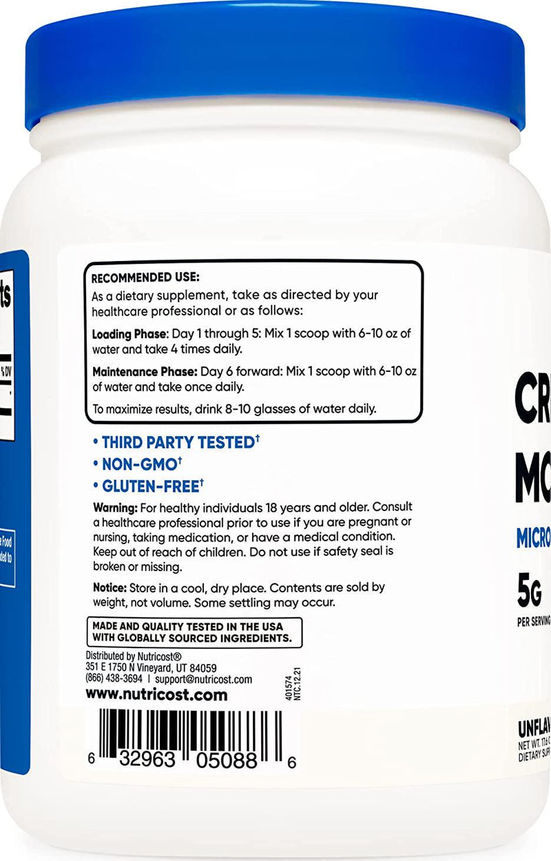 Nutricost Creatine Monohydrate Micronized Powder 500G, 5000mg Per Serv (5g) - Micronized Creatine Monohydrate, 100 Servings