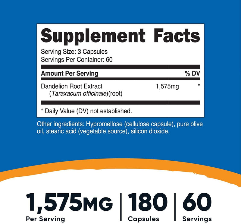 Nutricost Dandelion Root Extract Capsules 525mg (180 Capsules) - 1575mg Per Serving, Non-GMO, Gluten Free