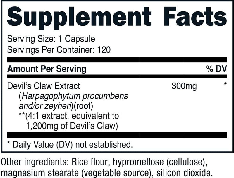 Nutricost Devils Claw 1200mg Equivalent, 120 Capsules - Veggie Caps, Non-GMO, Gluten Free, and Vegetarian Friendly