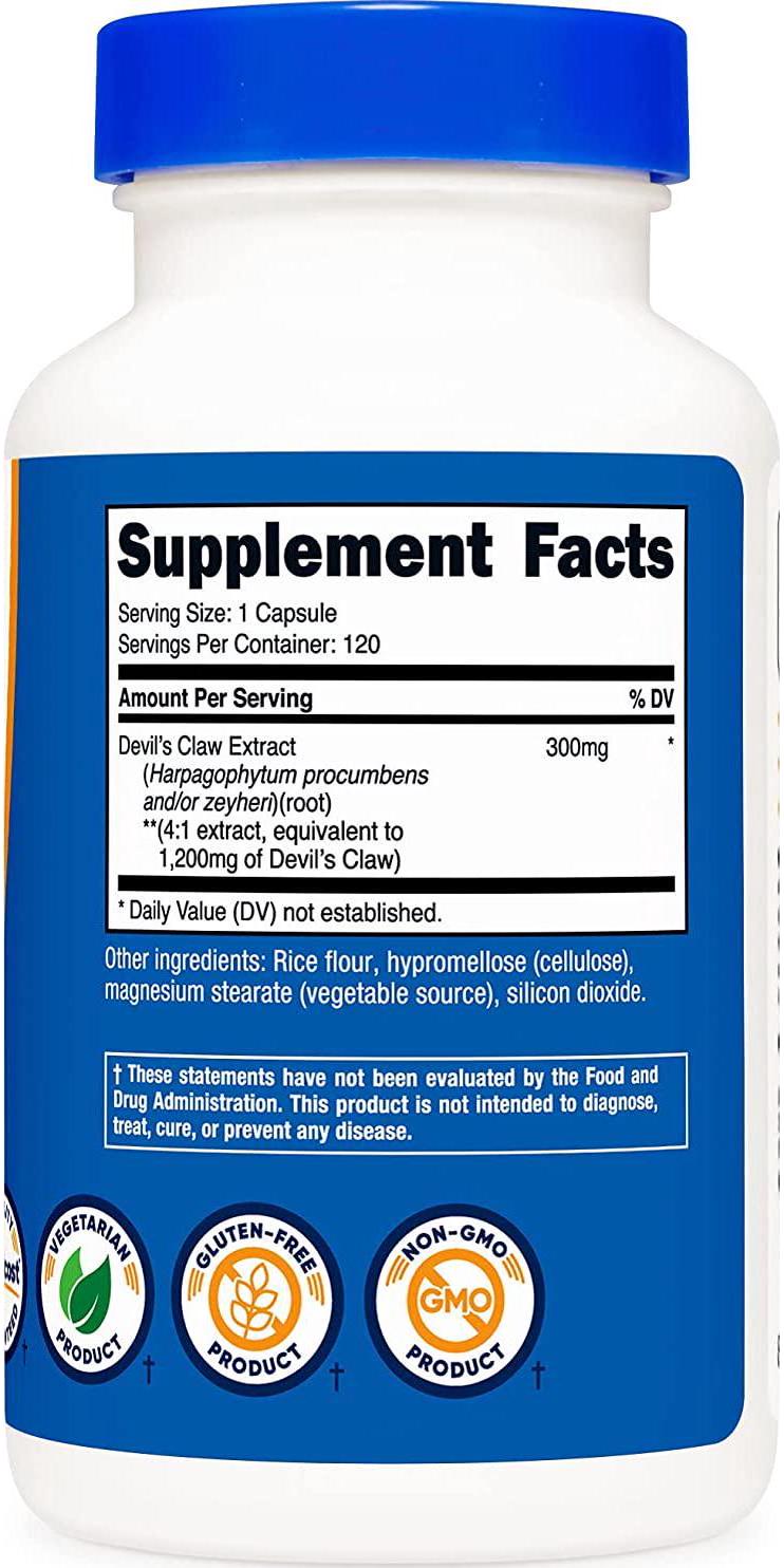 Nutricost Devils Claw 1200mg Equivalent, 120 Capsules - Veggie Caps, Non-GMO, Gluten Free, and Vegetarian Friendly