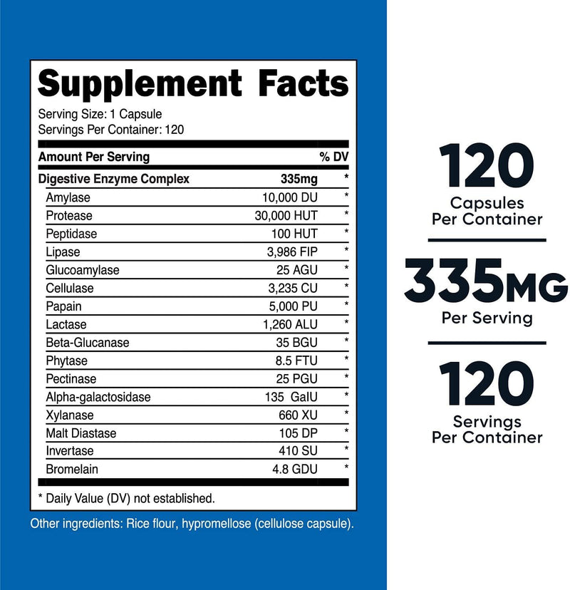 Nutricost Digestive Enzymes 335Mg, 120 Veggie Capsules - Complete Digestive Enzyme Supplement