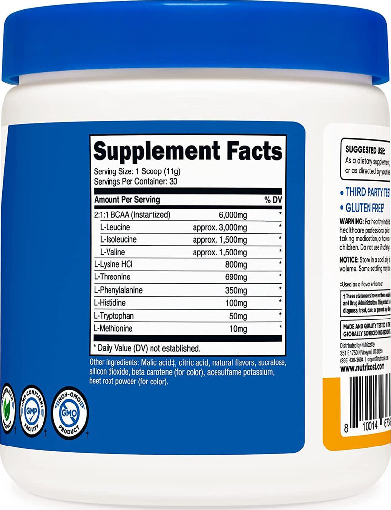 Nutricost EAA Powder 30 Servings (Peach Mango) - Essential Amino Acids - Non-GMO, Gluten Free, Vegetarian Friendly