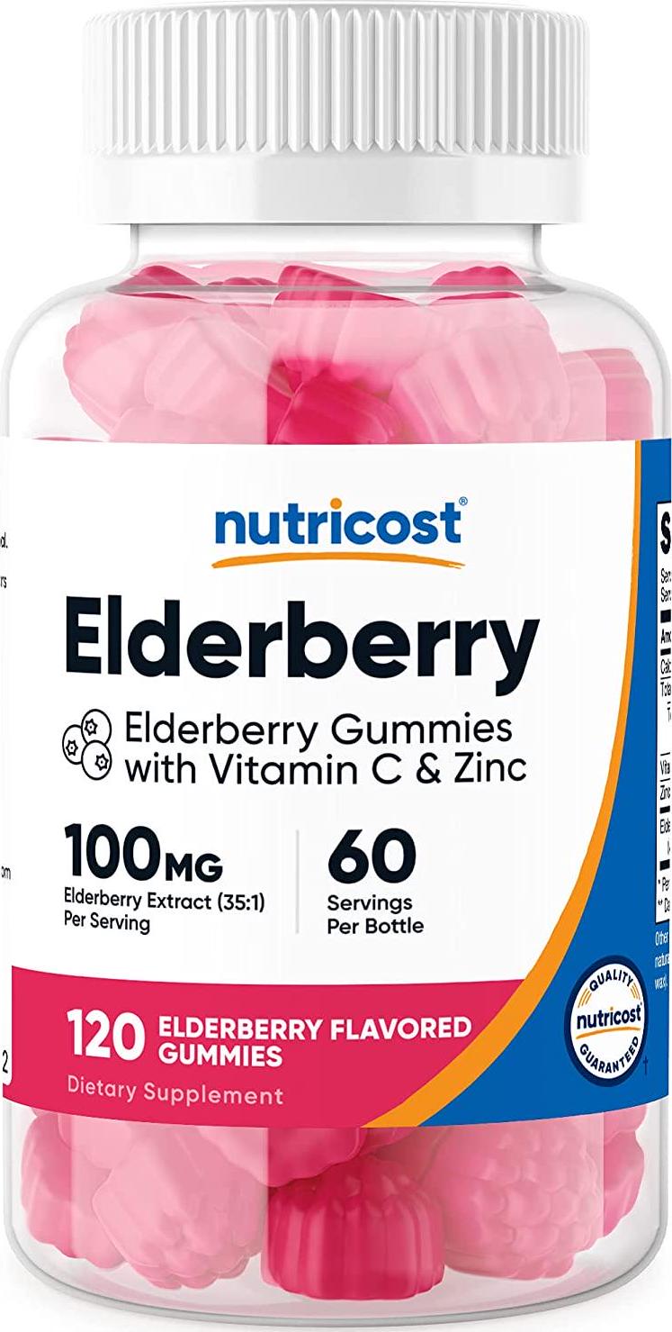 Nutricost Elderberry Gummies 100mg with Zinc and Vitamin C 120 Gummies, 60 Servings - Gluten Free, No Corn Syrup, Natural Flavors