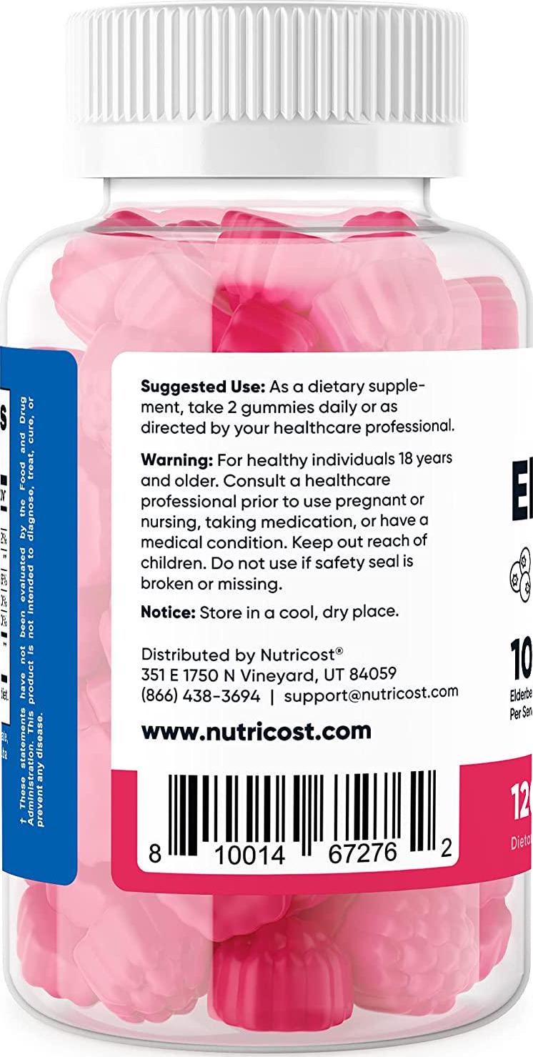 Nutricost Elderberry Gummies 100mg with Zinc and Vitamin C 120 Gummies, 60 Servings - Gluten Free, No Corn Syrup, Natural Flavors