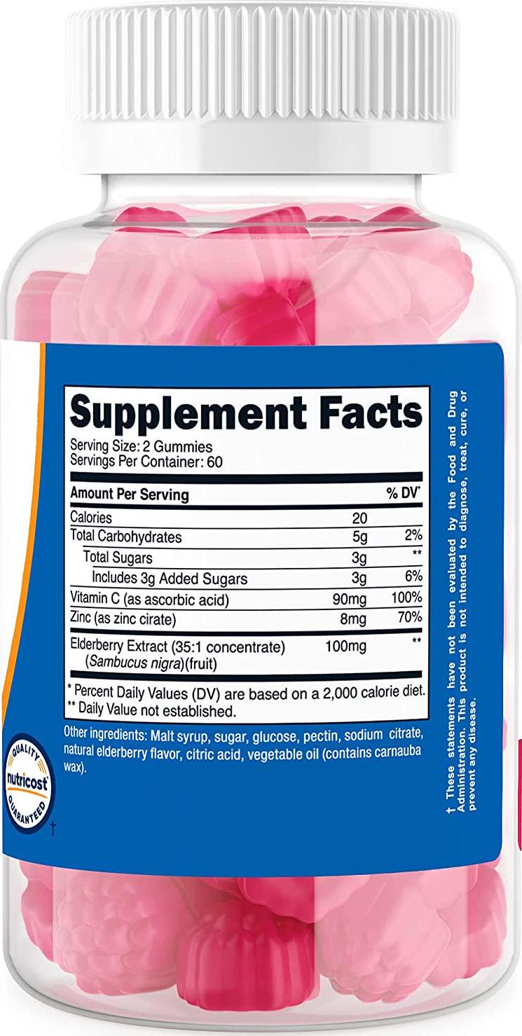 Nutricost Elderberry Gummies 100mg with Zinc and Vitamin C 120 Gummies, 60 Servings - Gluten Free, No Corn Syrup, Natural Flavors