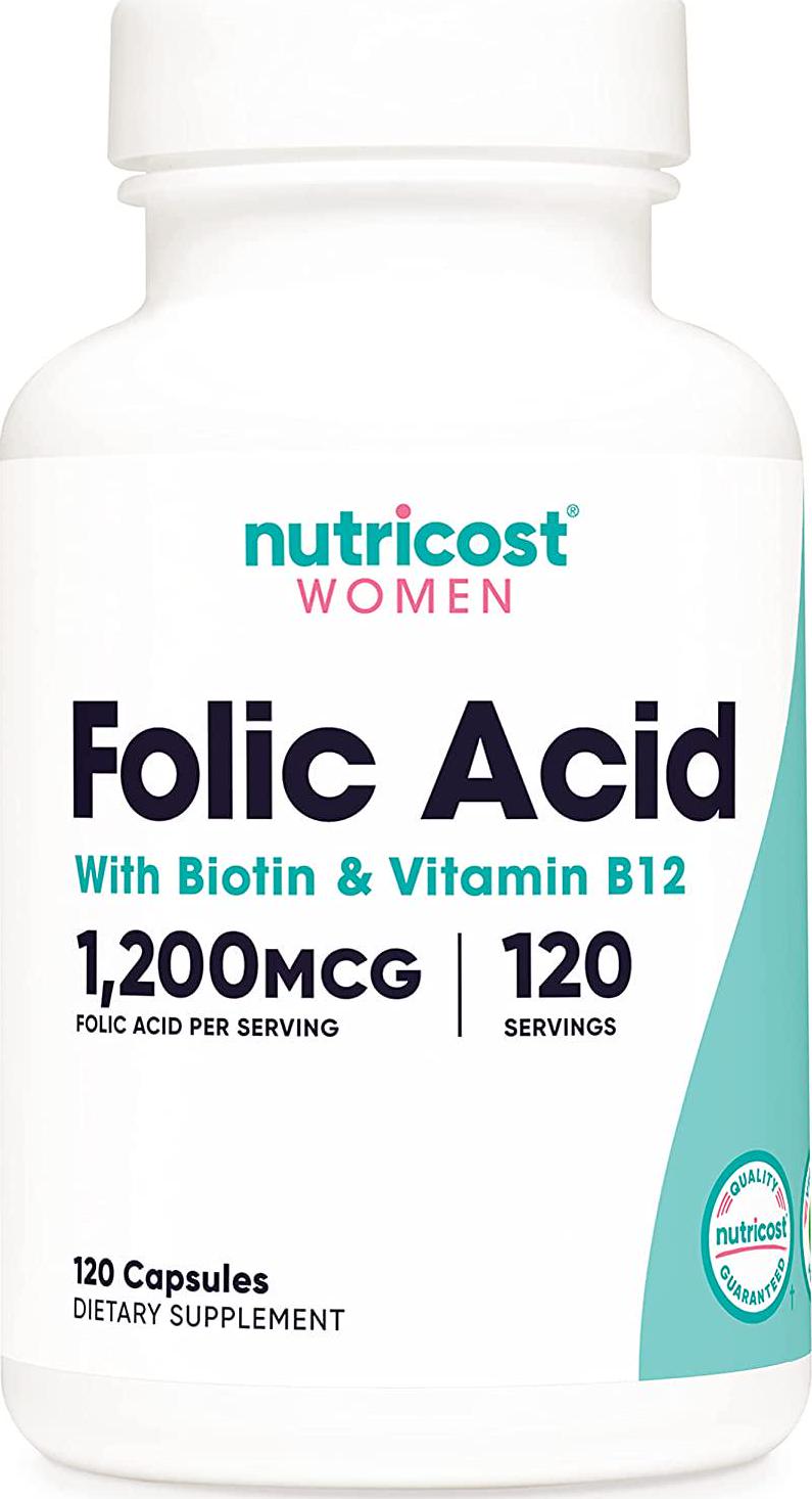 Nutricost Folic Acid for Women (Vitamin B9) 1200 mcg, 120 Capsules, with B12 and Biotin, Veggie Caps, Non-GMO and Gluten Free