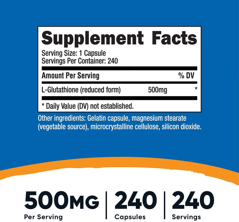 Nutricost Glutathione Capsules 500mg, 240 Capsules - Gluten Free, Non-GMO