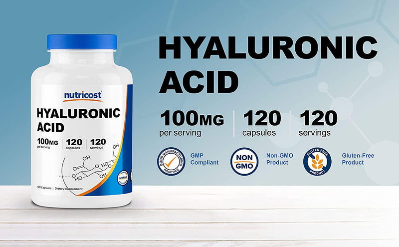 Nutricost Hyaluronic Acid Capsules 100mg,120 Veggie Capsules - Gluten Free, Non-GMO